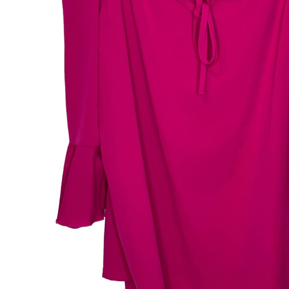 Nygard Pink Cold Shoulder Stretch Tie Top Lined 3/4 Flared Sleeve Women Large - Picture 3 of 7